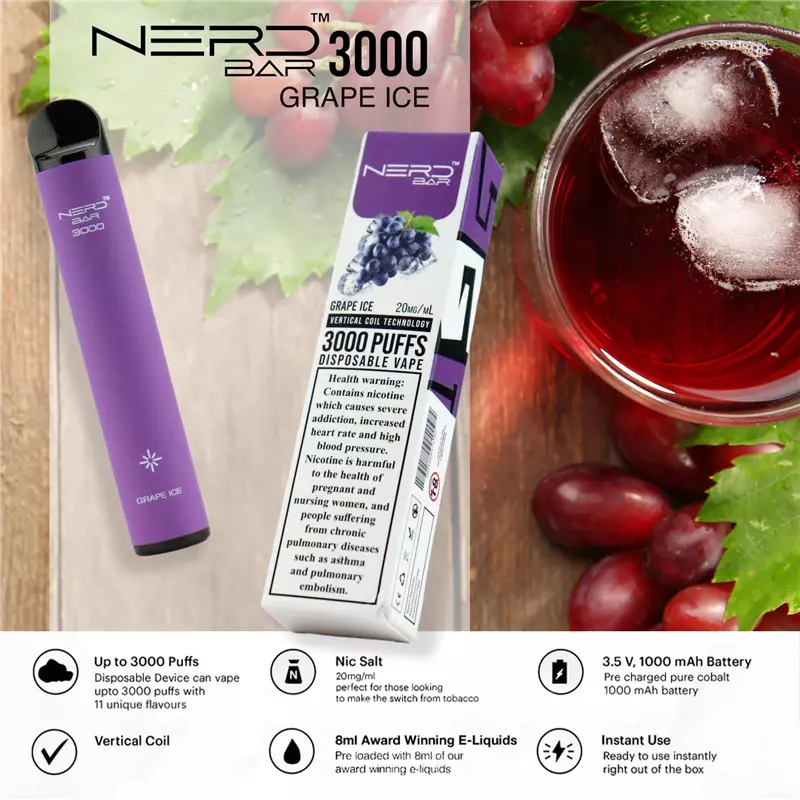 پاد یکبار مصرف نرد انگور یخ NERD grape ice 3000