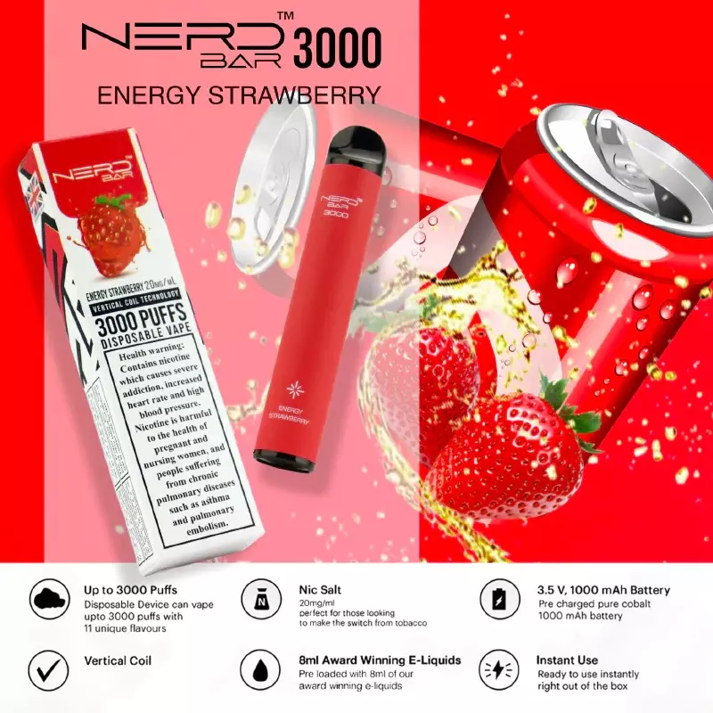پاد یکبار مصرف نرد انرژی زا توت قرنگی NERD energy srtrawberry
