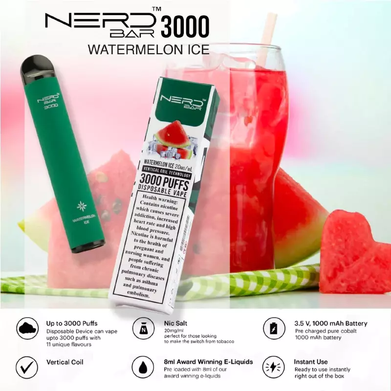 پاد یکبار مصرف نرد هندوانه یخ NERD watermelon ice 3000