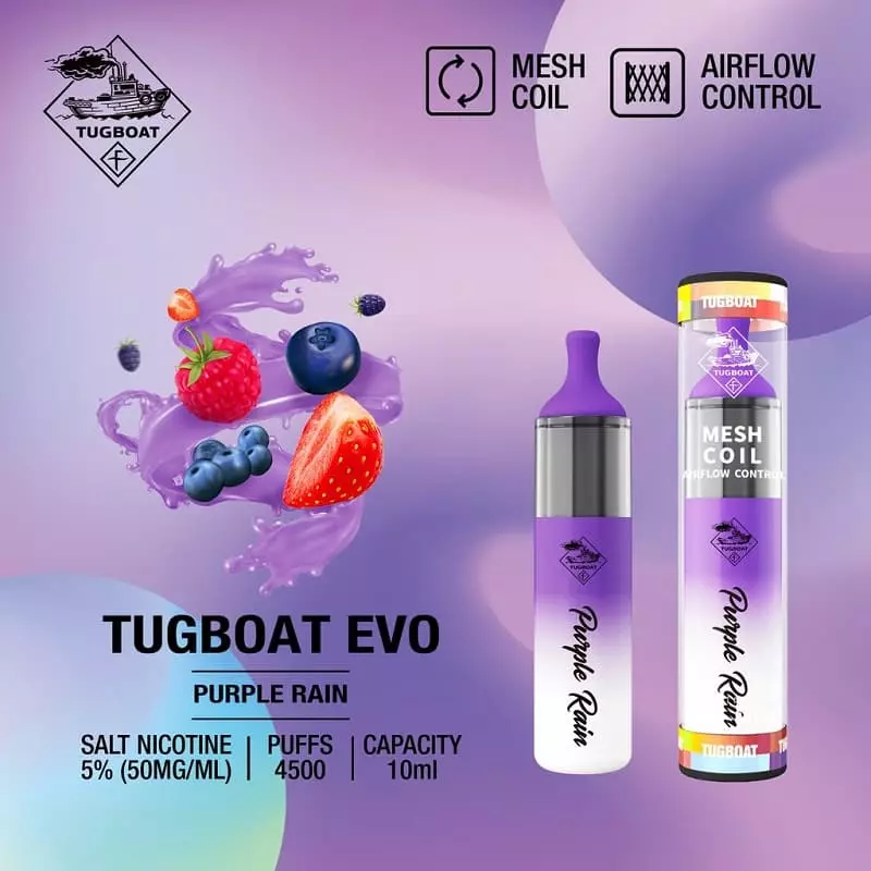پاد یکبار مصرف توبوت توت فرنگی بلوبری TUGBOAT purple rain 4500 